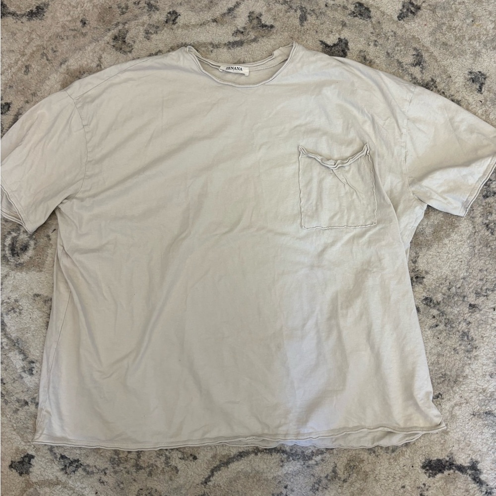 Zenana Size L Cream Tattered Short Sleeve Tee